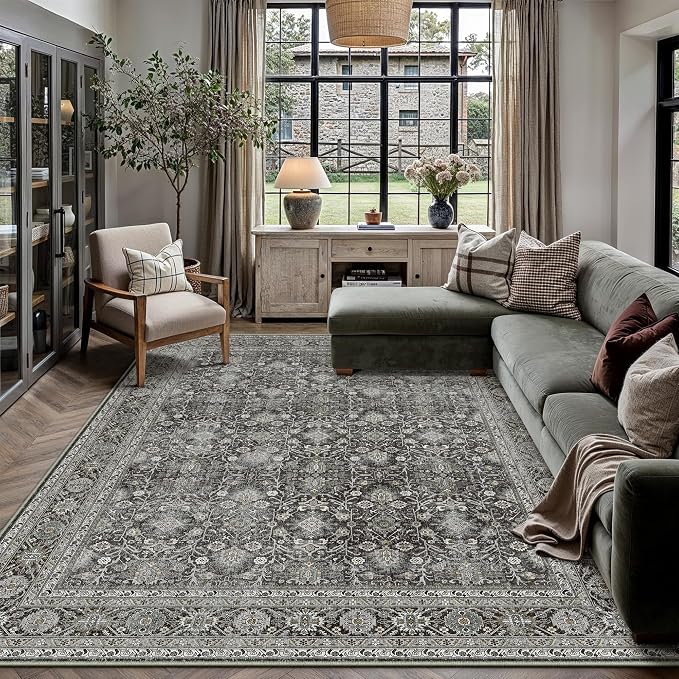 PureCozy Vintage Area Rug 10x14 Black Washable Living Room Large Carpet Non - Image 2