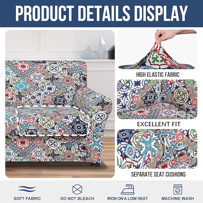 hyha Couch Covers, Chair/Sofa Covers, Floral Pattern, 2 Pieces, Armchair - Image 4