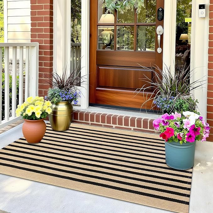 OLANLY Brown and Black Striped Rug 2' x 3' – Washable Cotton Doormat - Image 9