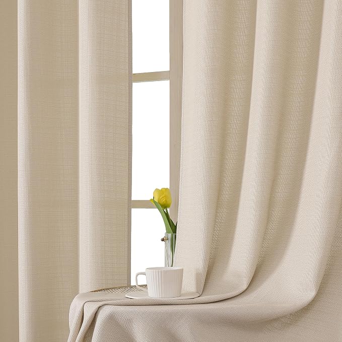 Chyhomenyc Bedroom Curtains 54 Inch Length 2 Panels, Faux Linen Textured Semi - Image 8