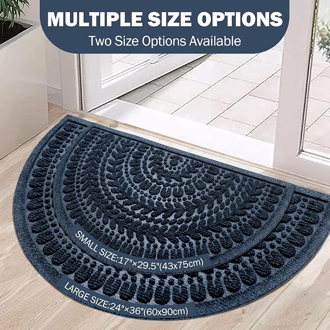 RORA Half Circle Door Mat Front Door Mat Outside Entrance Black Welcome Mats - Image 5