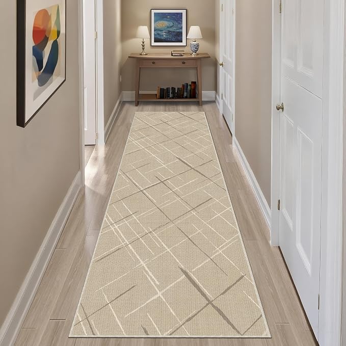 Beige Runner Rug Ultra Non-Slip 2x8 Washable Entryway Rug Modern Tear and Stain - Image 7