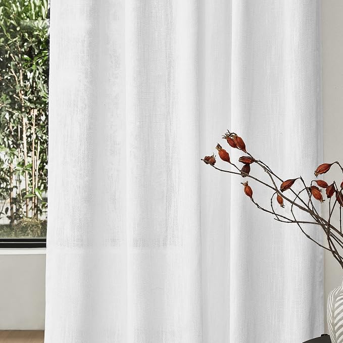 MYSKY HOME White Linen Sheer Curtains 63 inch length Light Filtering Semi Sheer - Image 4