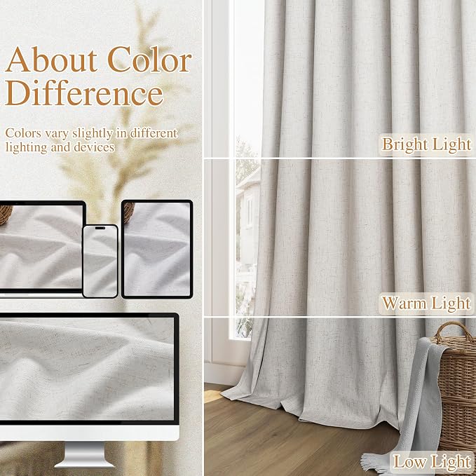 Guken Natural 100% Blackout Curtains 102 Inch Length 2 Panels Set - Image 7