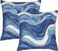 Navy Blue and White Wavy Throw Pillow Covers 18x18 Set of 2, Modern Abstract by Unknown