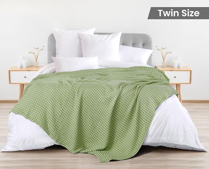 Utopia Bedding Sage Green 100% Cotton Waffle Blanket 300 GSM Soft Lightweight - Image 2