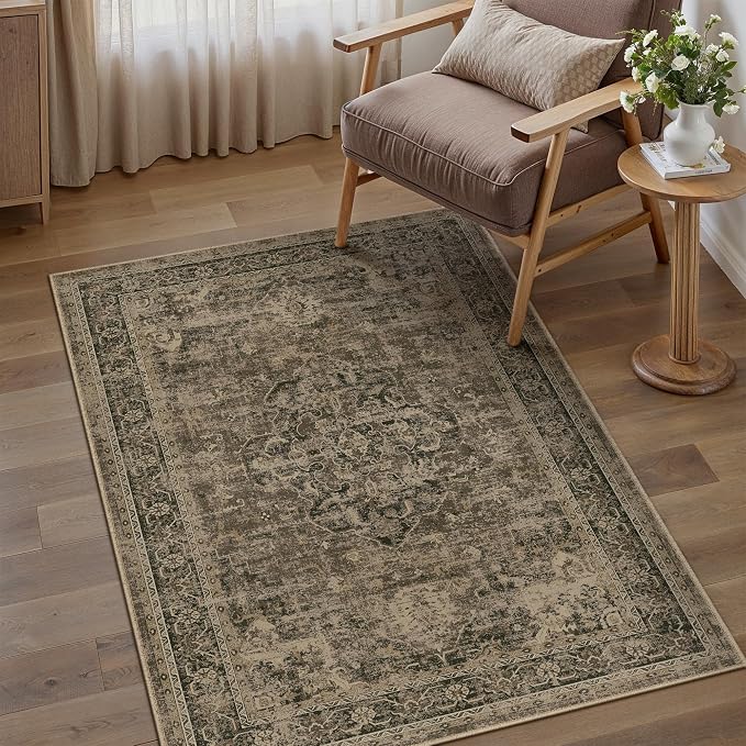 PureCozy Entryway Area Rug 3x5 Washable Brown Vintage Distressed Carpet - Image 5