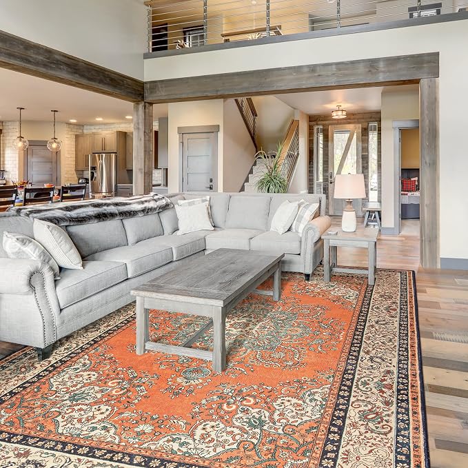 Area Rug for Living Room, 8x10Ft Non-Slip Vintage Area Rug, Machine Washable by Rtizon