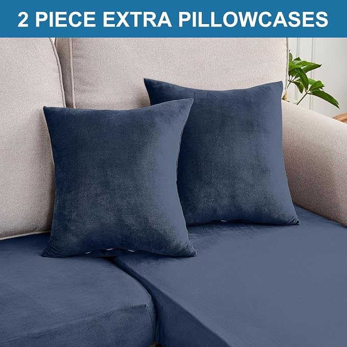 Couch Cover 6-Piece Elastic Velvet Couch Cushion Covers & Chaise Slipcovers - Image 8