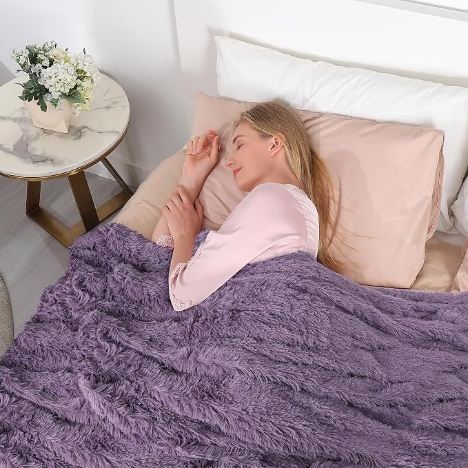 Tuddrom Decorative Extra Soft Faux Fur Blanket Twin Size 70" x 78", Solid - Image 4