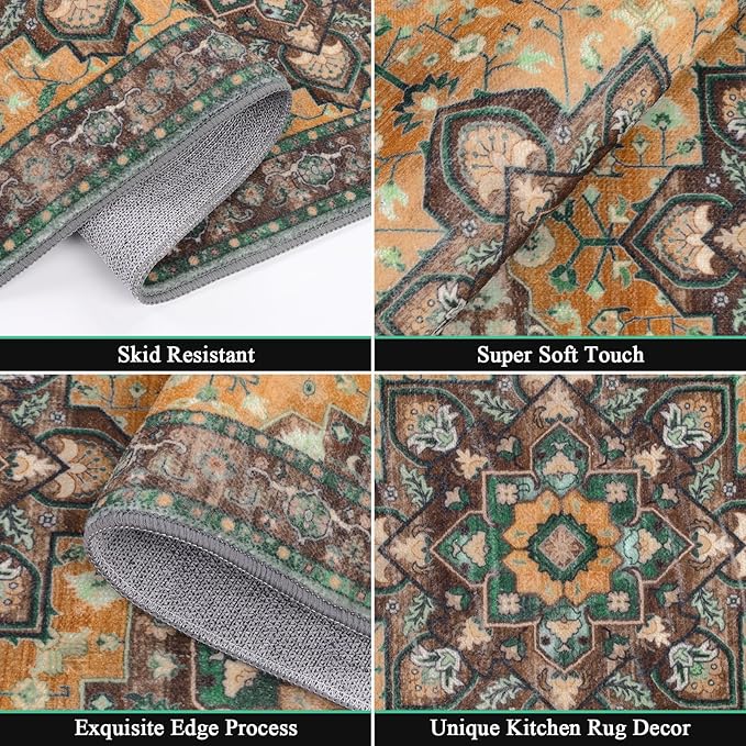 HEBE Farmhouse Kitchen Rugs Sets of 3 Non Slip Washable Boho Kitchen Rugs and - Image 3