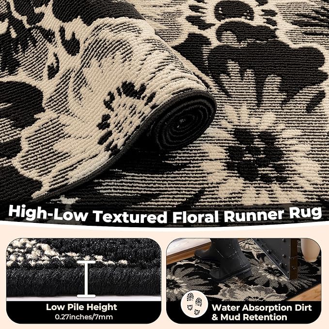 Findosom Washable Area Rug 3x5, Non Slip High-Low Textured Floral Rugs - Image 4