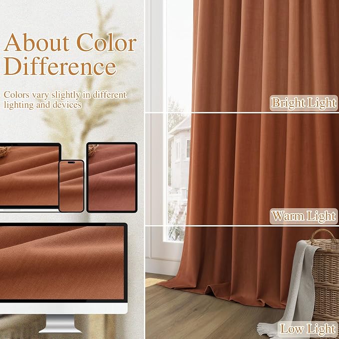 Guken Terracotta 100% Blackout Curtains 84 Inch Length 2 Panels Set Fall - Image 7