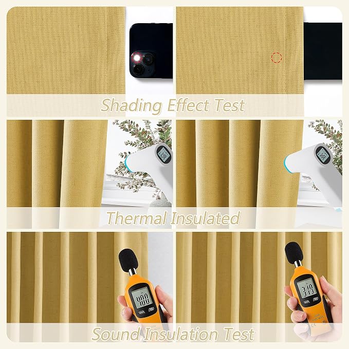 Gold 100% Blackout Linen Curtains 84 Inch Length 2 Panels Set - Image 5