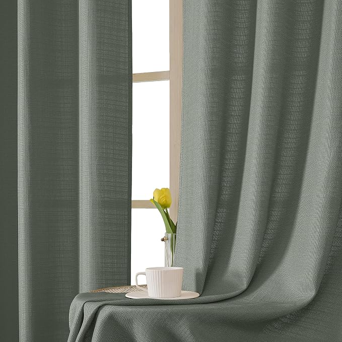 Chyhomenyc Olive Green Curtains 78 Inch Length 2 Panels Set, Faux Linen - Image 7