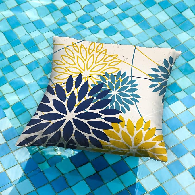DFXSZ Blue Yellow Flower Pillow Covers 18x18 Inch Set of 2 Outdoor Throw - Image 4