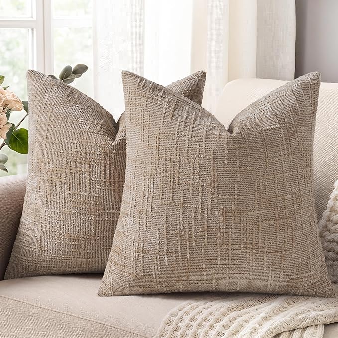 decorUhome Oatmeal Chenille Throw Pillow Covers 20x20 Set of 2 Textured Soft by decorUhome