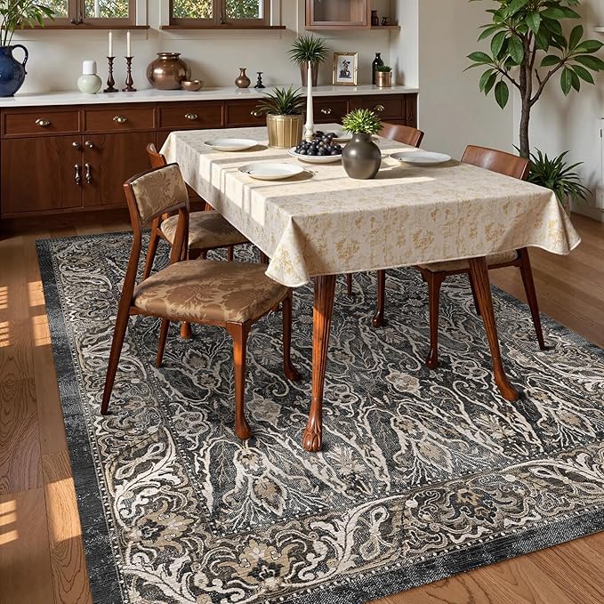 Washable Area Rug 9' x 12' Vintage Traditional Persian Mat - Image 3