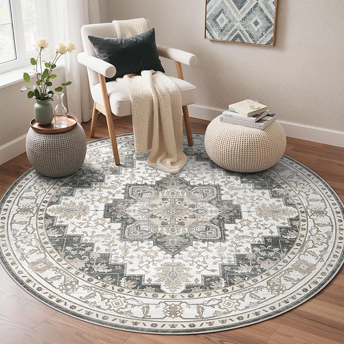 GENIMO 6FT Round Area Rugs for Living Room, Circle Rugs Machine Washable Low by GENIMO