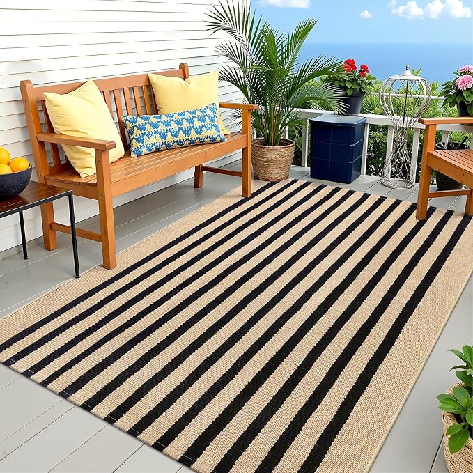 OLANLY Brown and Black Striped Rug 3' x 5' – Washable Cotton Doormat - Image 7
