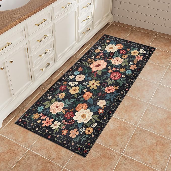 DUKINO 2x4 Rug for Entryway, Washable Kitchen Floral Runner Rug - Image 9