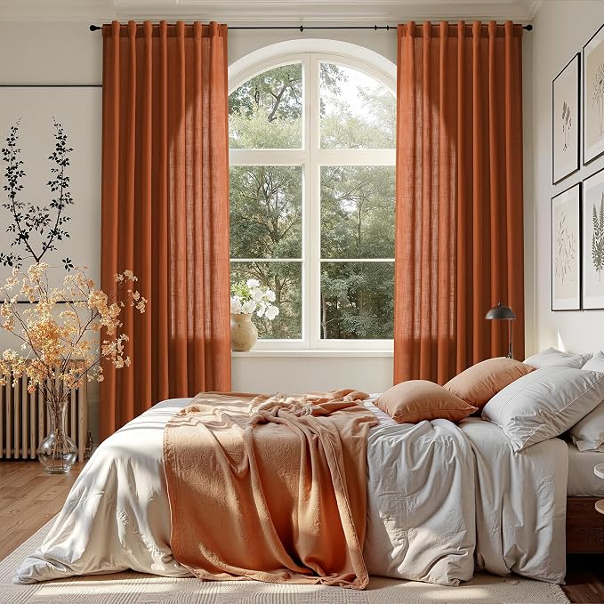 Nanspring Rust Linen Curtains 63 Inch Length - Image 7