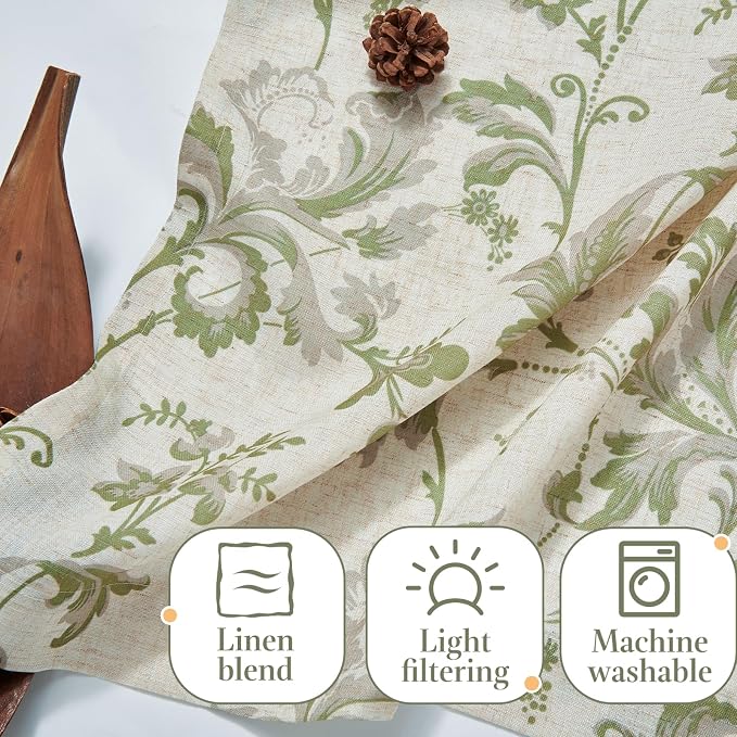 jinchan Tie Up Valance Curtain Floral Linen - Image 7