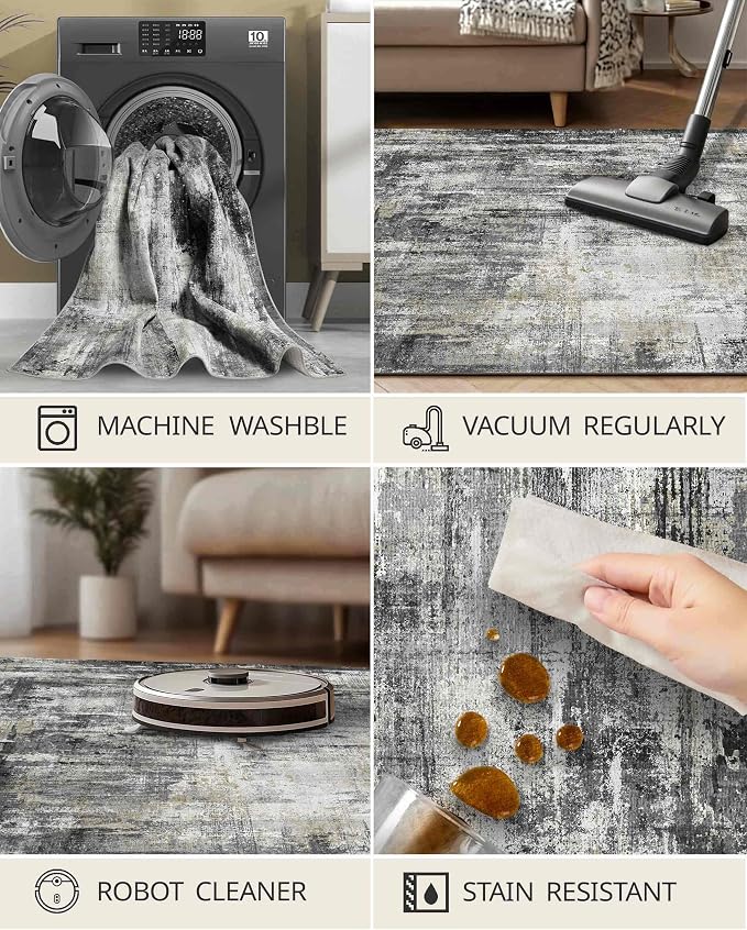 Latte&Fog 6x9 Area Rugs for Living Room Bedroom, Boho Non Slip Low Pile Carpet - Image 7