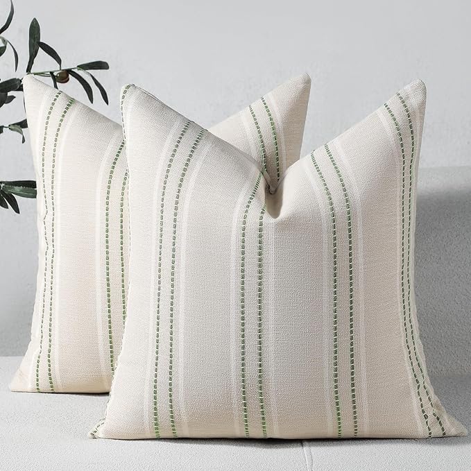 Hckot Spring Throw Pillow Covers 20x20 Set of 2 Green Striped Pillow Covers by Hckot