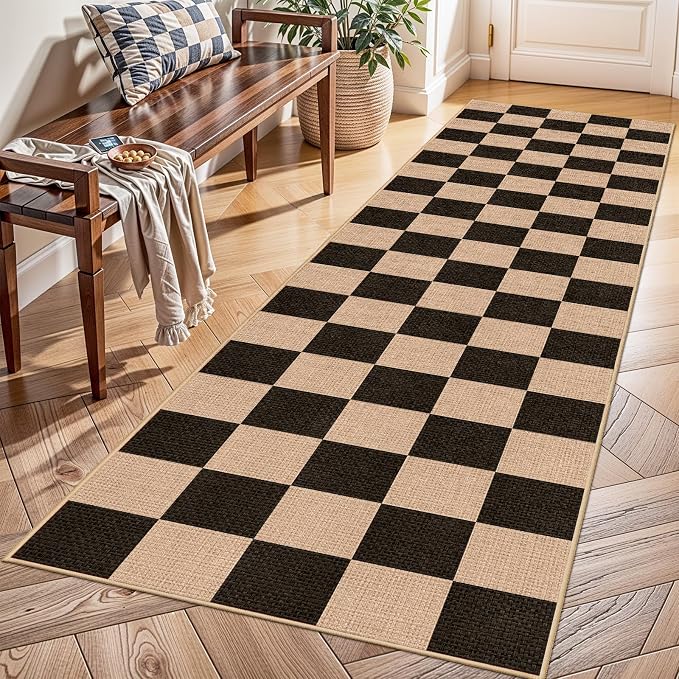 2x8 Checkered Runner Rug for Hallway: Washable Faux Jute Runners Indoor - Image 3