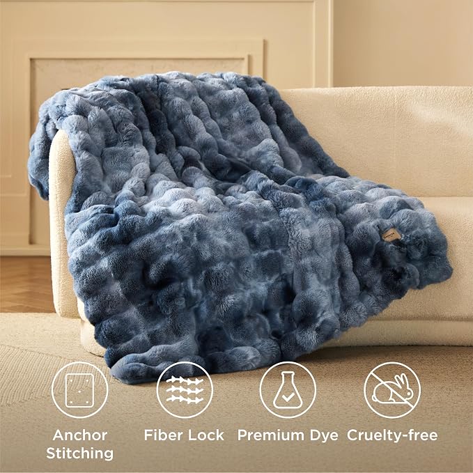 Bedsure GentleSoft Fluffy Fuzzy Tie-dye Blue Throw Blanket, Soft Cozy Fleece - Image 6