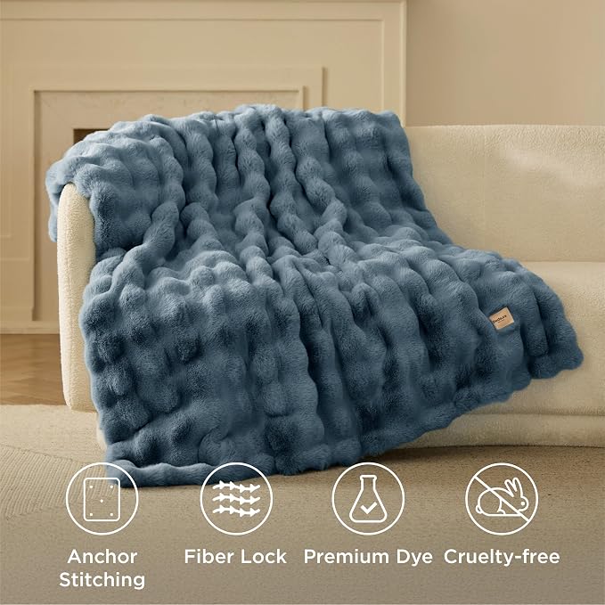 Bedsure GentleSoft Fluffy Fuzzy Greyish Blue Throw Blanket, Soft Cozy Fleece - Image 6