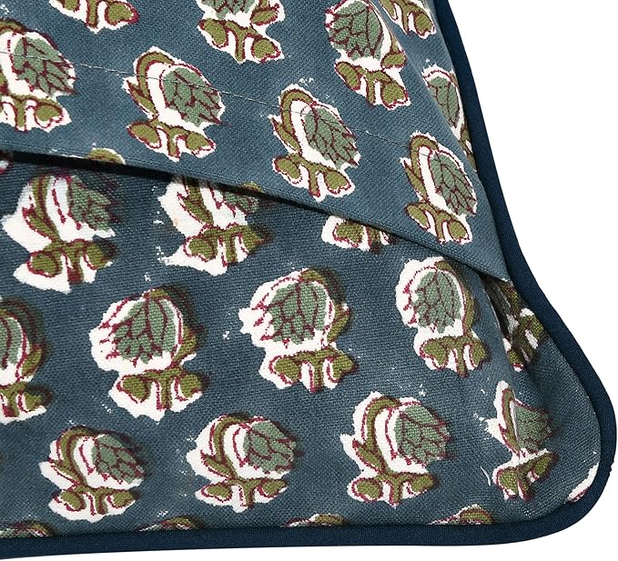 Ridhi Block Print Peacock Blue Pillow Cover 20" x 20" Decorative Couch Pillows - Image 3