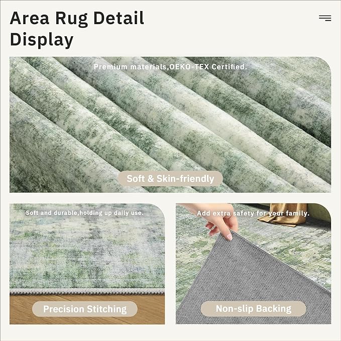 Abstract Rug 8x10 Large Living Room Rugs Neutral Modern Washable Area Rugs - Image 6