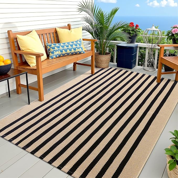 OLANLY Brown and Black Striped Rug 4' x 6' – Washable Cotton Doormat - Image 7
