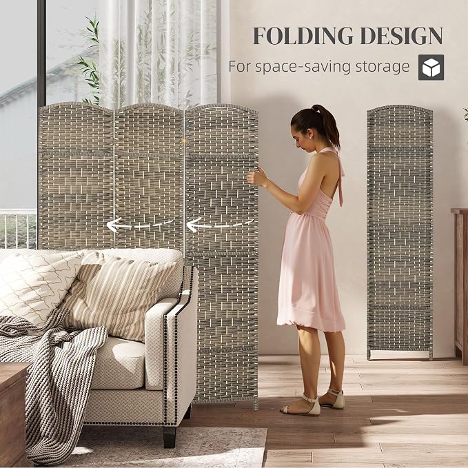 HOMCOM Room Divider, 6 Ft 3 Panel Folding Privacy Screen, Hand-Woven PP Wall - Image 3