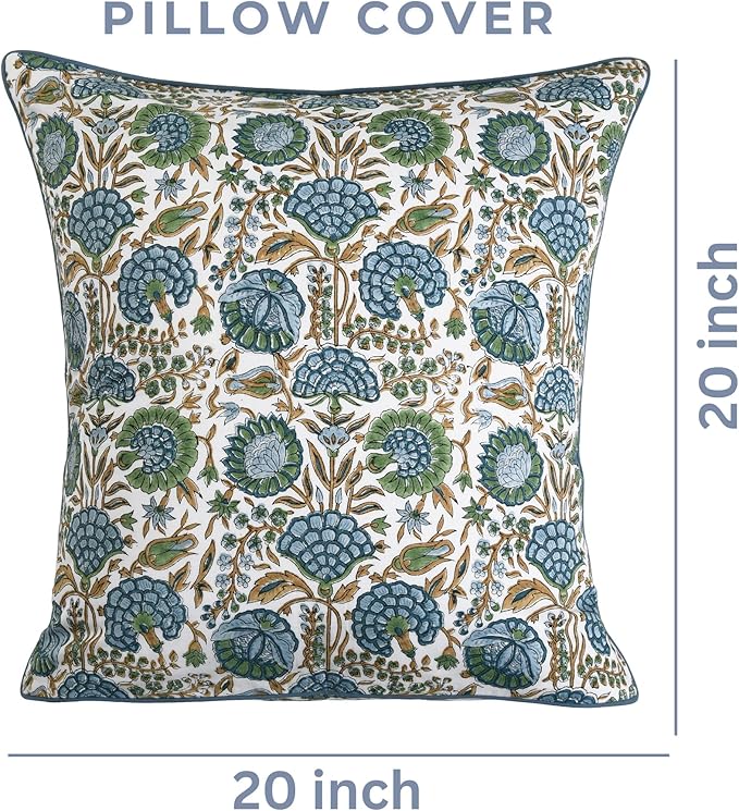 Ridhi Block Print Asparagus Green Pillow Cover 20" x 20" Decorative Couch - Image 4