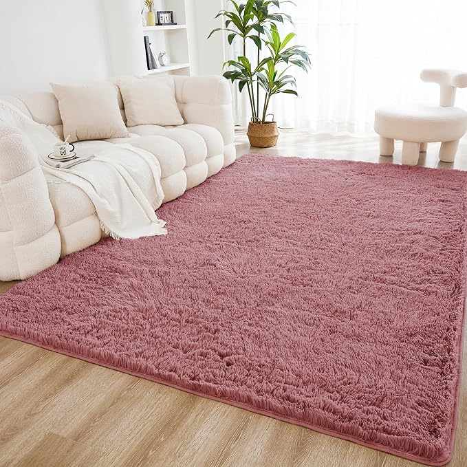Litanika 6x9 Shag Area Rug for Living Room Bedroom, Pea Pink High Pile Ultra by Litanika