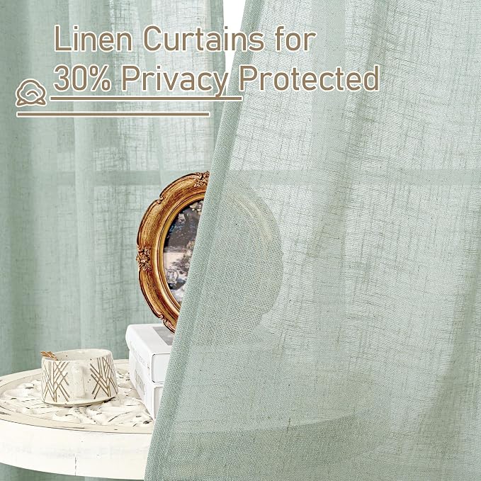 LAMIT Short Window Linen Curtains 36 Inch Length 2 Panels, Light Sage Light - Image 5