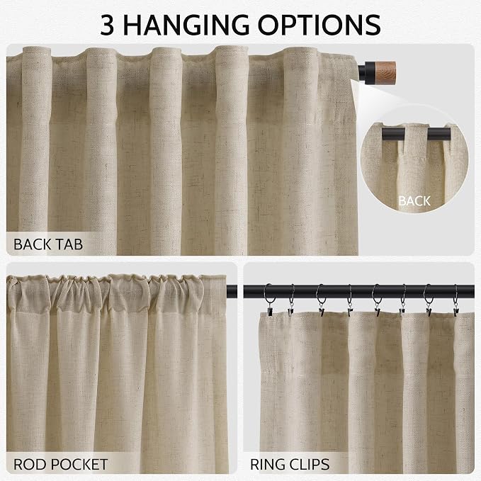 Nanspring Eggshell Beige Curtains 108 Inches Long - Image 2