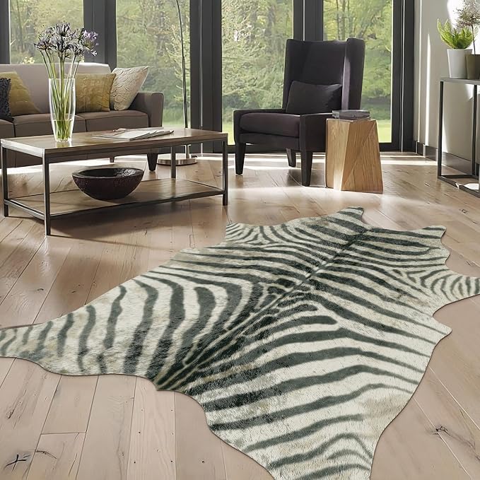 Zebra Print Rug, Zebra Hide 6.2x7 Feet Animal Print Rug Faux Animal Skin Carpet by WARMHAVEN