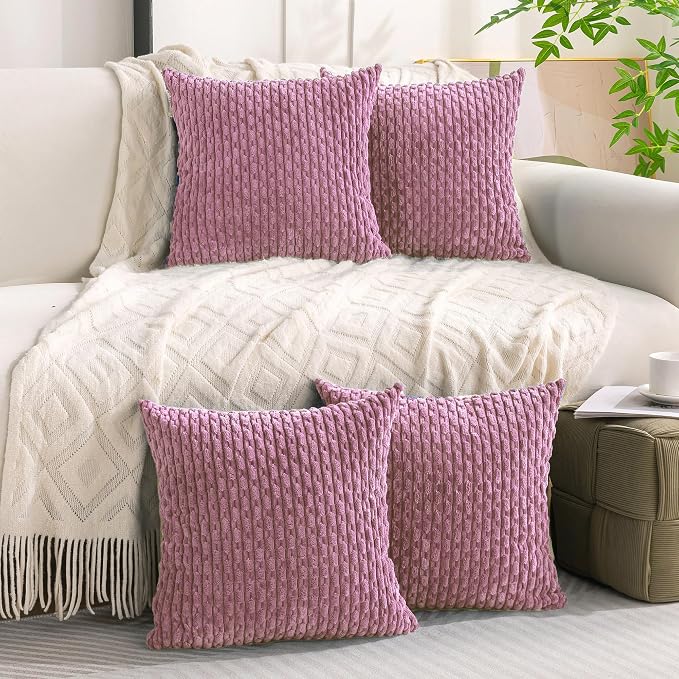 Set of 4 Pink Decorative Throw Pillow Covers 16x16 Inch Corduroy Pillow Covers - Image 2