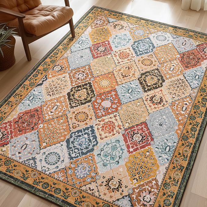 Phantoscope Washable Area Rug 5'x7' Non-Slip, Vintage Boho Rugs by Phantoscope