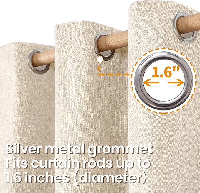 BGment Oatmeal Linen Curtains 80 Inch Length 2 Panels Set - Image 6