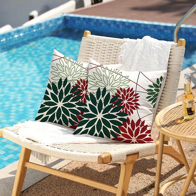 DFXSZ Green and Red Floral Pillow Covers 18x18 Set of 2 Outdoor Waterproof - Image 2