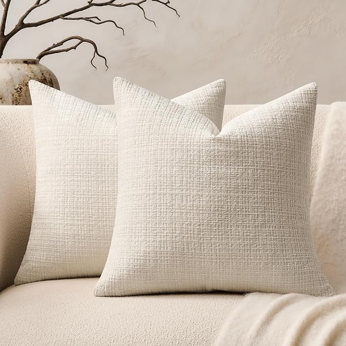 ZeeMart Fine-Textured Throw Pillow Covers Set of 2, 22x22 Inch Ivory, Soft by ZEEMARTONLINE