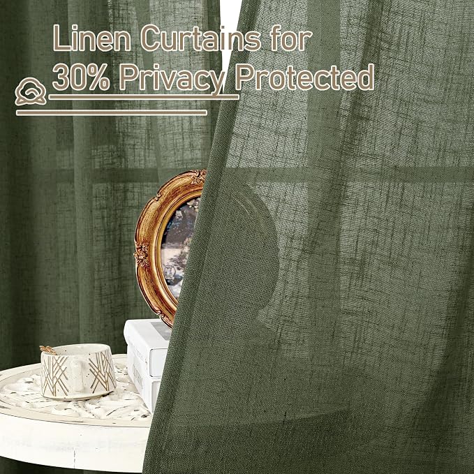 LAMIT Olive Green Linen Curtains 72 inches Long - Image 5