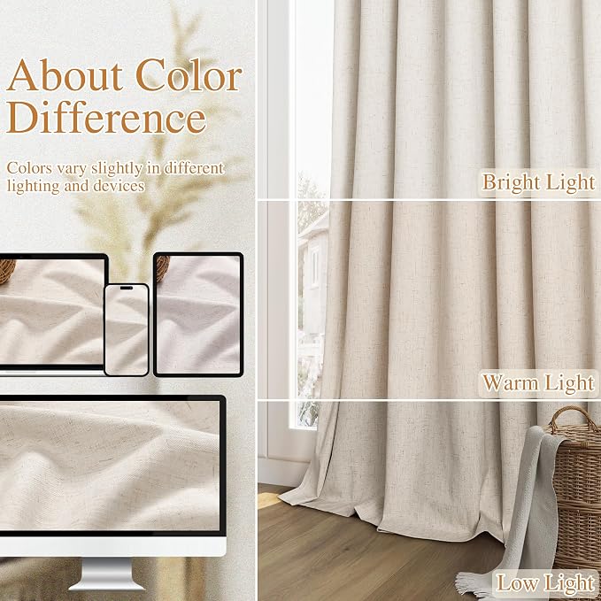 Guken 100% Blackout Linen Curtains 126 Inch Length 2 Panels Set - Image 7