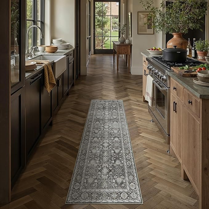 PureCozy Black Runner Rug 2x6 Vintage Area Carpet Hallway Long Indoor Kitchen by PureCozy