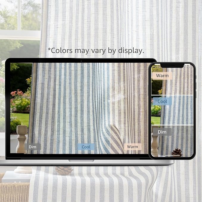 JINCHAN Linen Curtains for Living Room Blue on Beige Striped Curtains for - Image 8